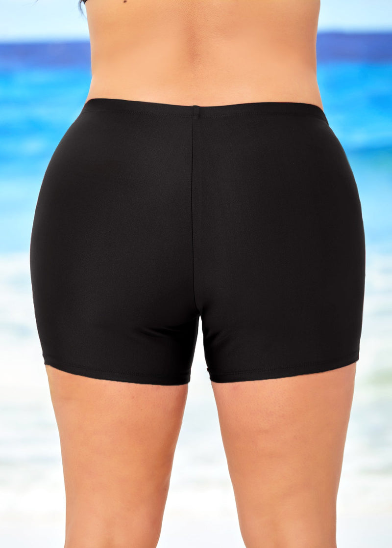 Black Mid Waisted Elastic Swimwear Shorts
