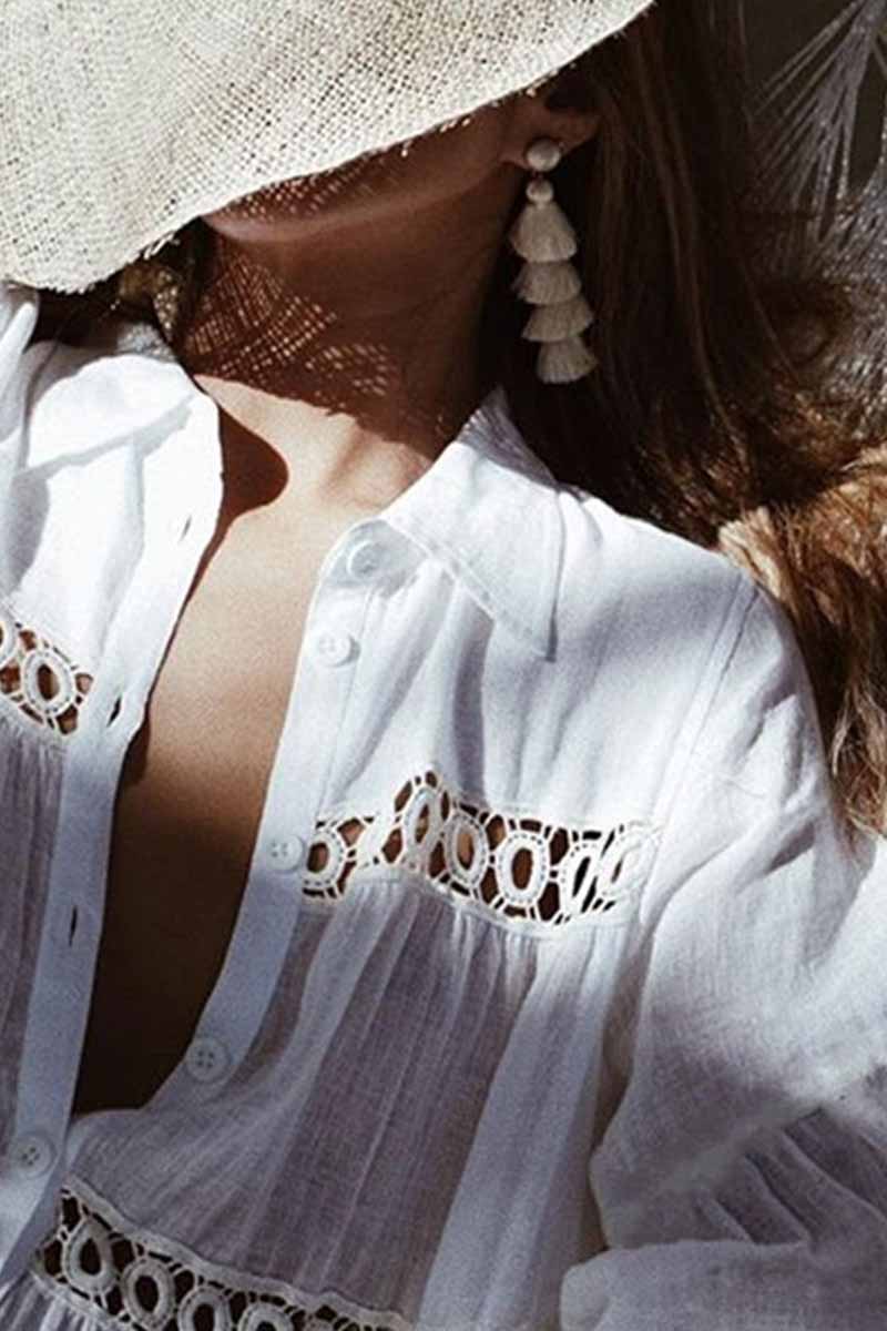 Bell Sleeve Crochet Detail Cover Up