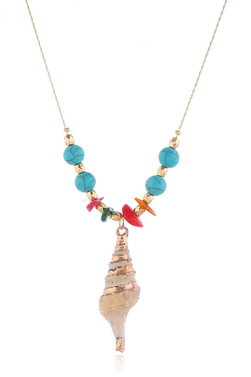 Spiral Seashell Necklace With Turquoise Beads