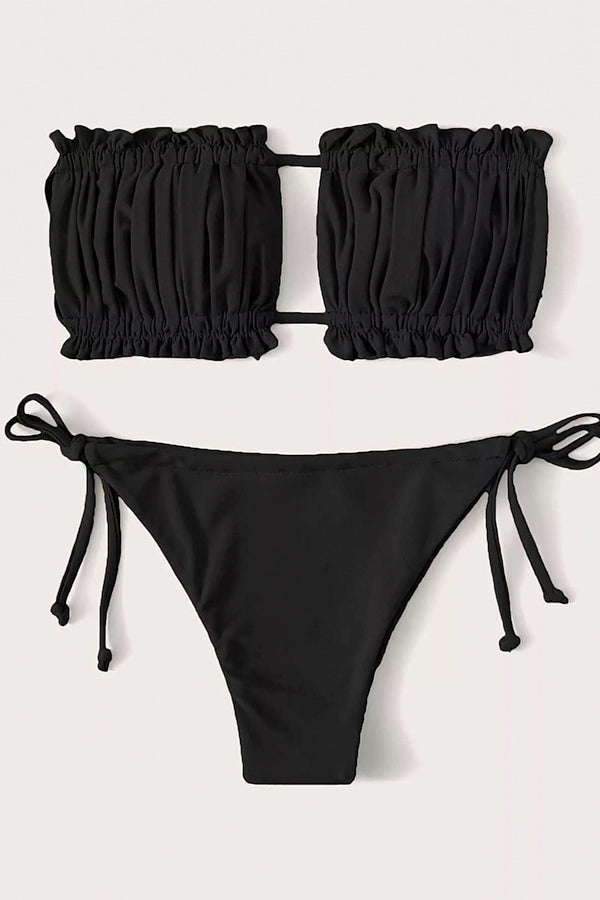 Hollow Pleated Multi-Color Split Bikini Swimsuit