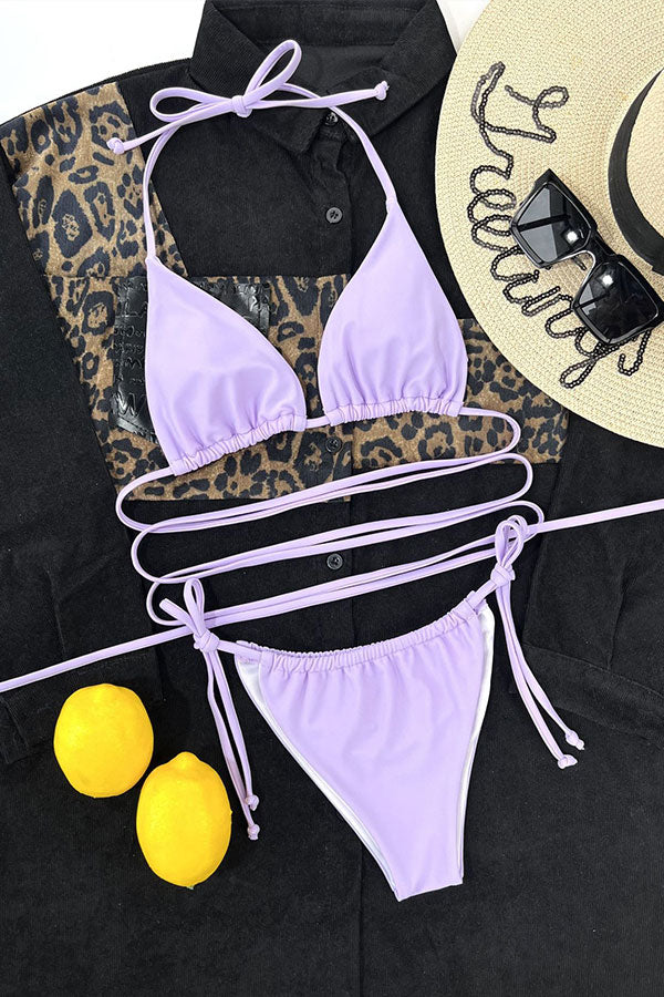 Mini Simple Bandage Split Bikini Swimsuit