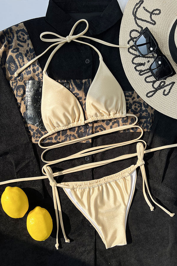 Mini Simple Bandage Split Bikini Swimsuit