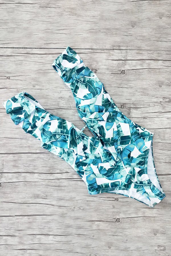 One-Piece V-Neck Ruffled Swimsuit