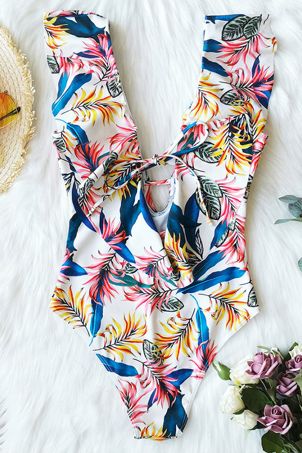 One-Piece V-Neck Ruffled Swimsuit
