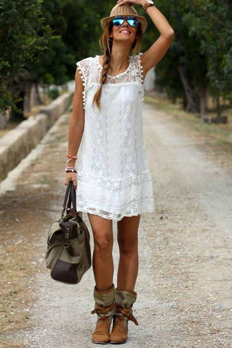 Pom Pom Lace Mini Dress