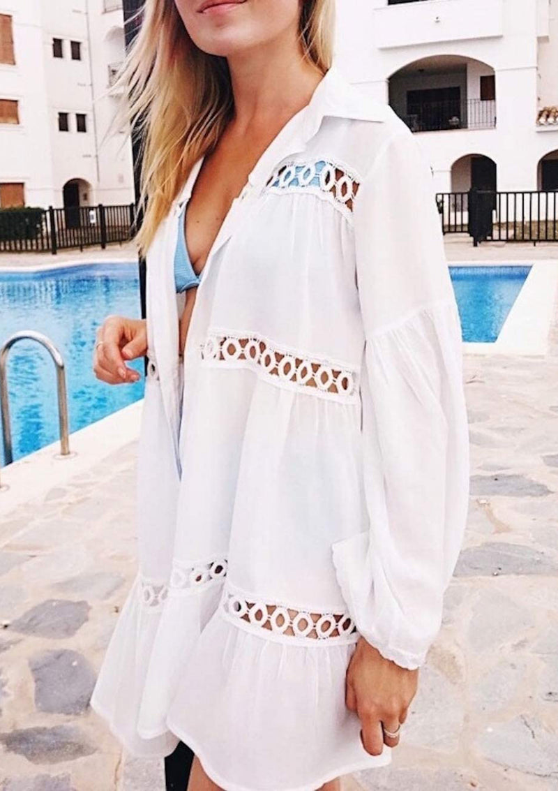 Bell Sleeve Crochet Detail Cover Up